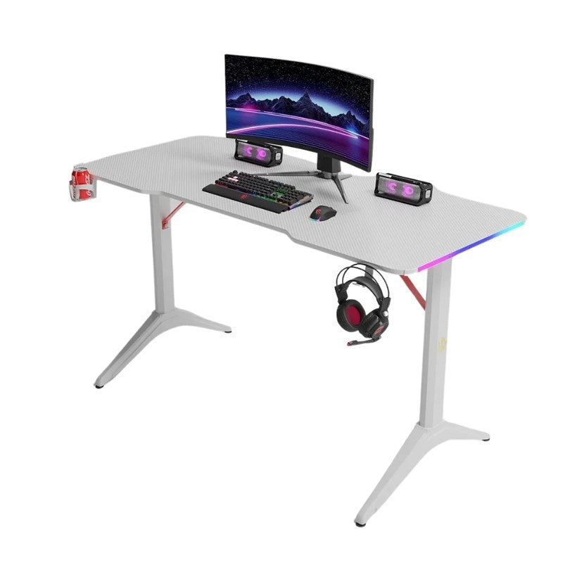 Royal RGB Lighting Gaming Desk with Carbon Fiber Surface - White Royal RGB Lighting Gaming Desk with Carbon Fiber Surface - White